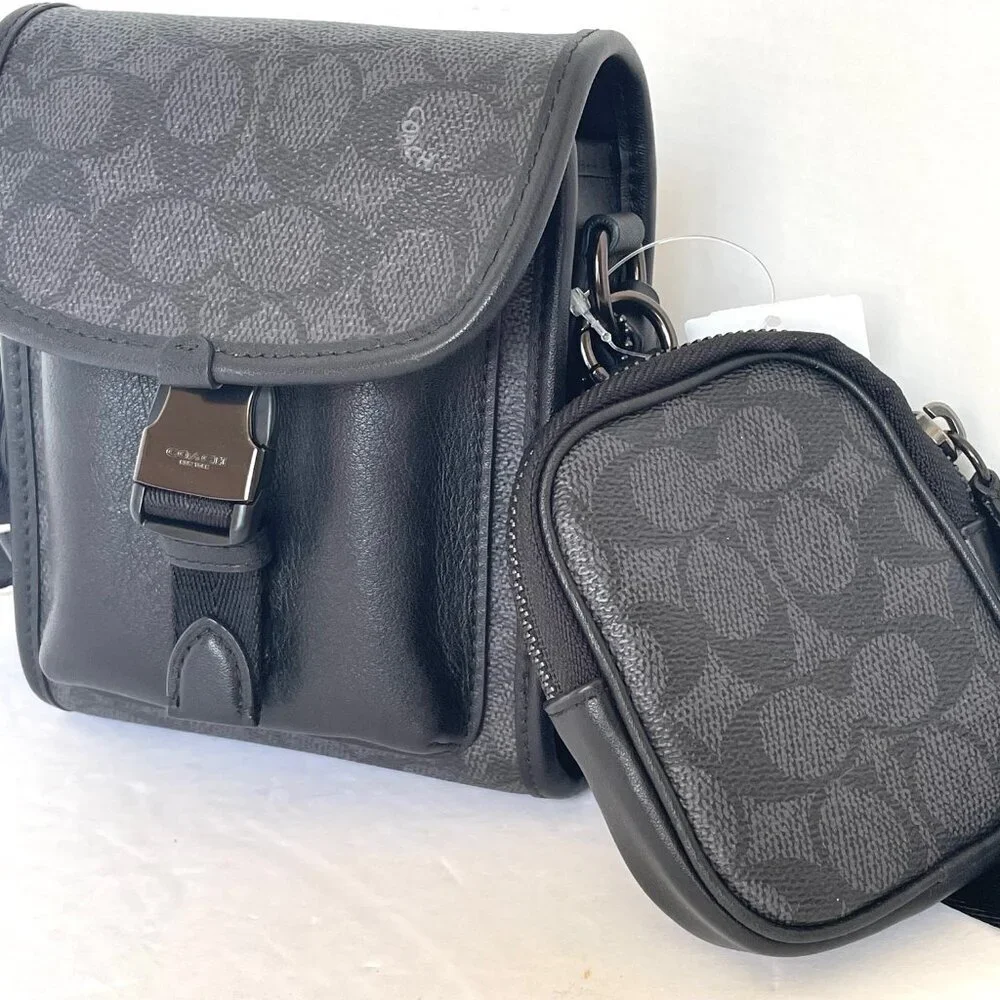 Coach Charter North South Crossbody Black Signature Canvas Hybrid Pouch C2600